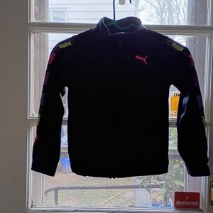 Puma Jacket Girls' S 7 Black with Pink and Green Accents Full Zip And Pockets